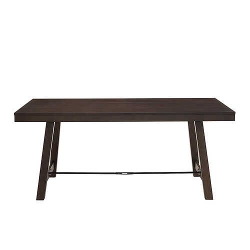 Front view of the Walker Edison Farmhouse Trestle Dining Table highlighting the sturdy trestle legs.