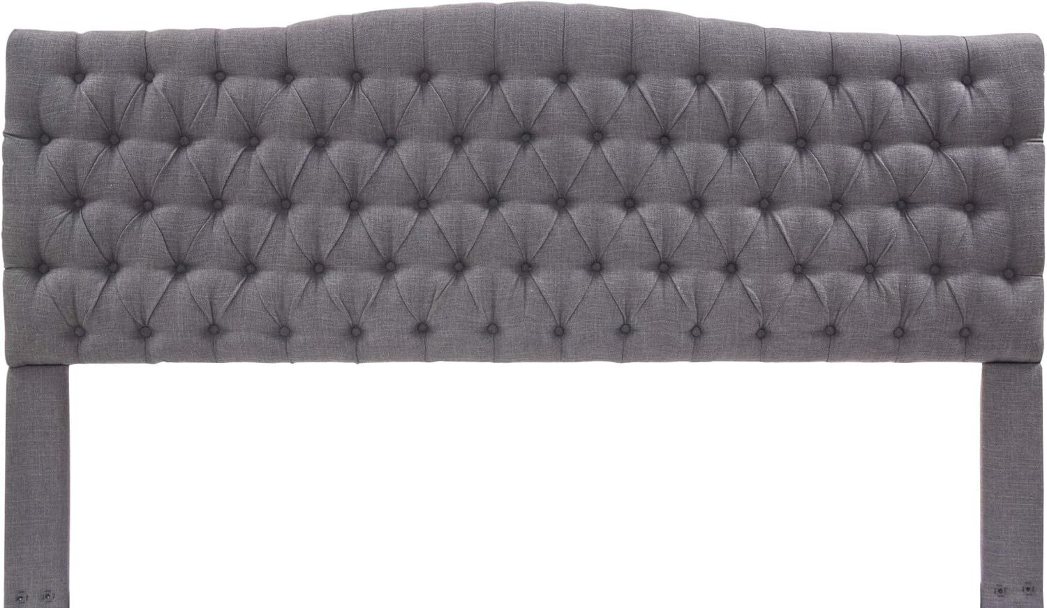 Elle Decor Celeste tufted upholstered padded headboard in light gray with deep button-tufting