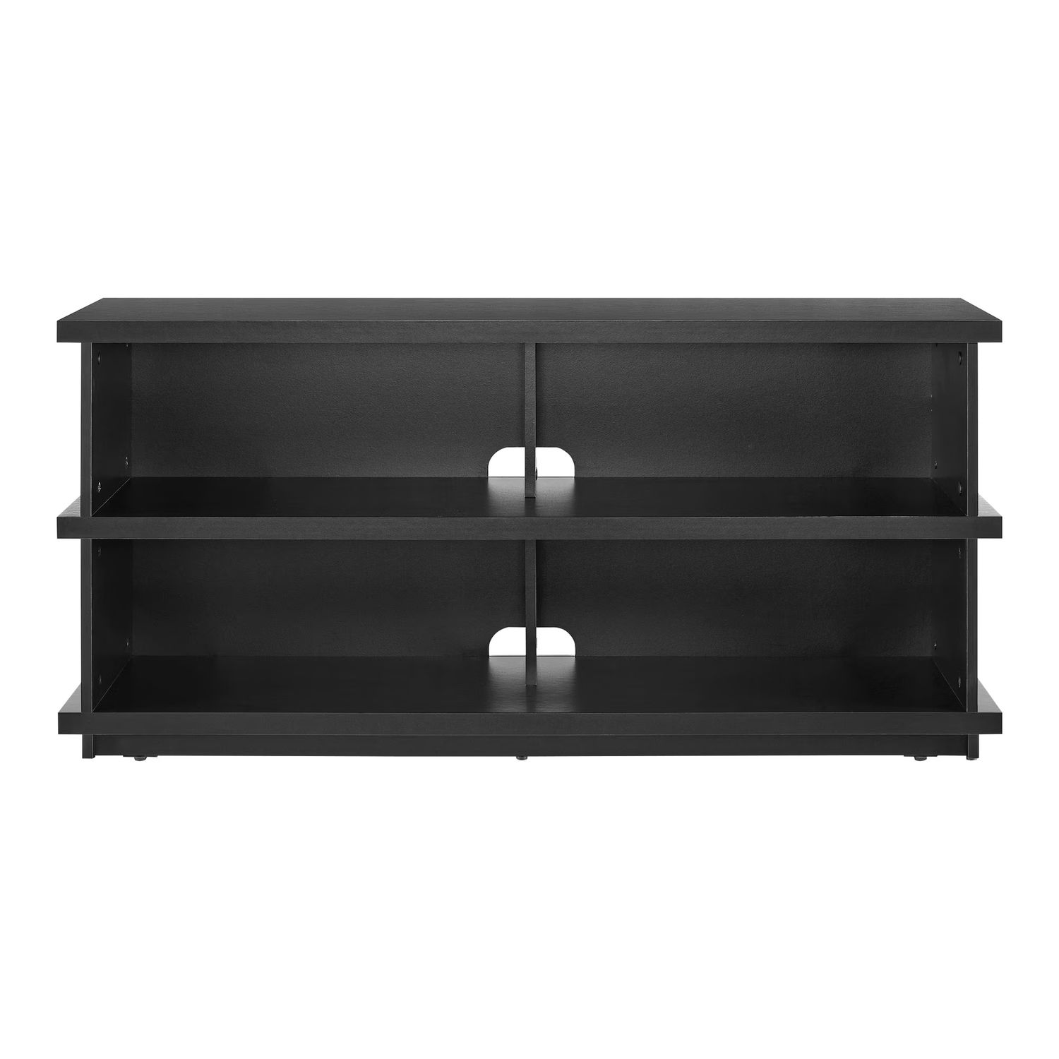 Front view of the Insignia 55&quot; No-Tool Assembly TV Stand showing clean lines and open shelving design.