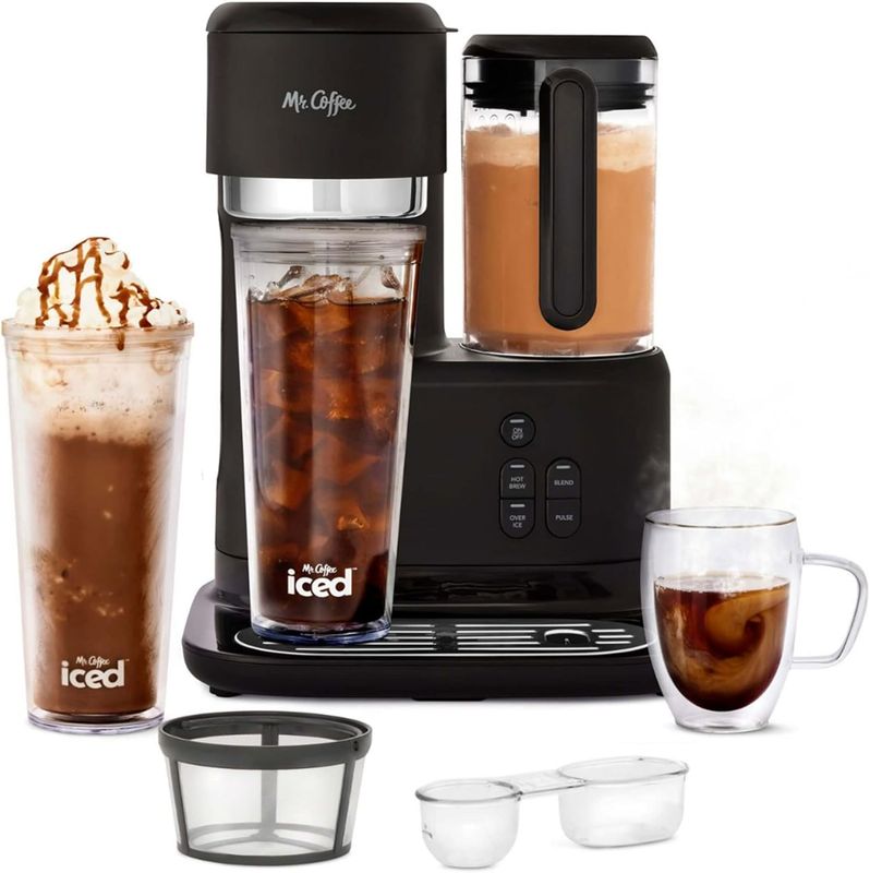Mr. Coffee Frappe 3-in-1 Coffee Maker &amp; Blender making ice coffee.