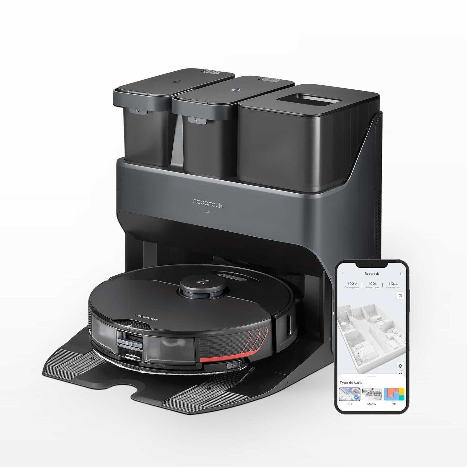 Roborock S7 MaxV Ultra robot vacuum in black, showing its WIFI connection feature.
