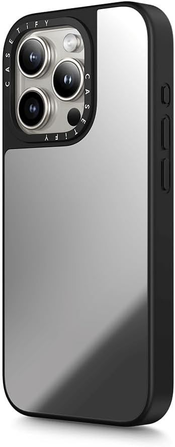CASETiFY - Mirror Case with MagSafe for Apple iPhone 15 Pro Max - Silver with Black Bumper
