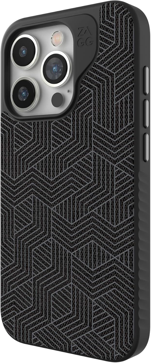ZAGG - London Snap MagSafe Compatible Case with Stylish Fabric Exterior for Apple iPhone 15 Pro - Black