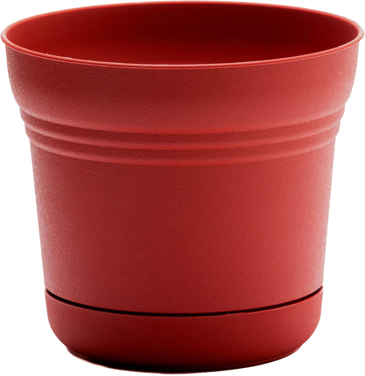 Bloem Saturn Round Planter with Saucer Tray: 12&quot; - Burnt Red