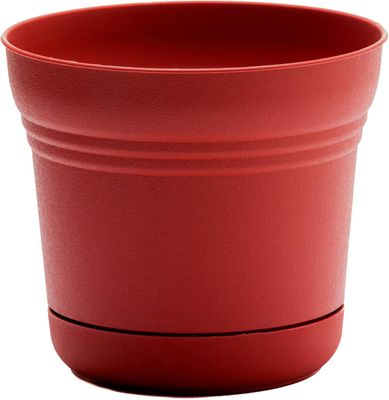 Bloem Saturn Round Planter with Saucer Tray: 12&quot; - Burnt Red