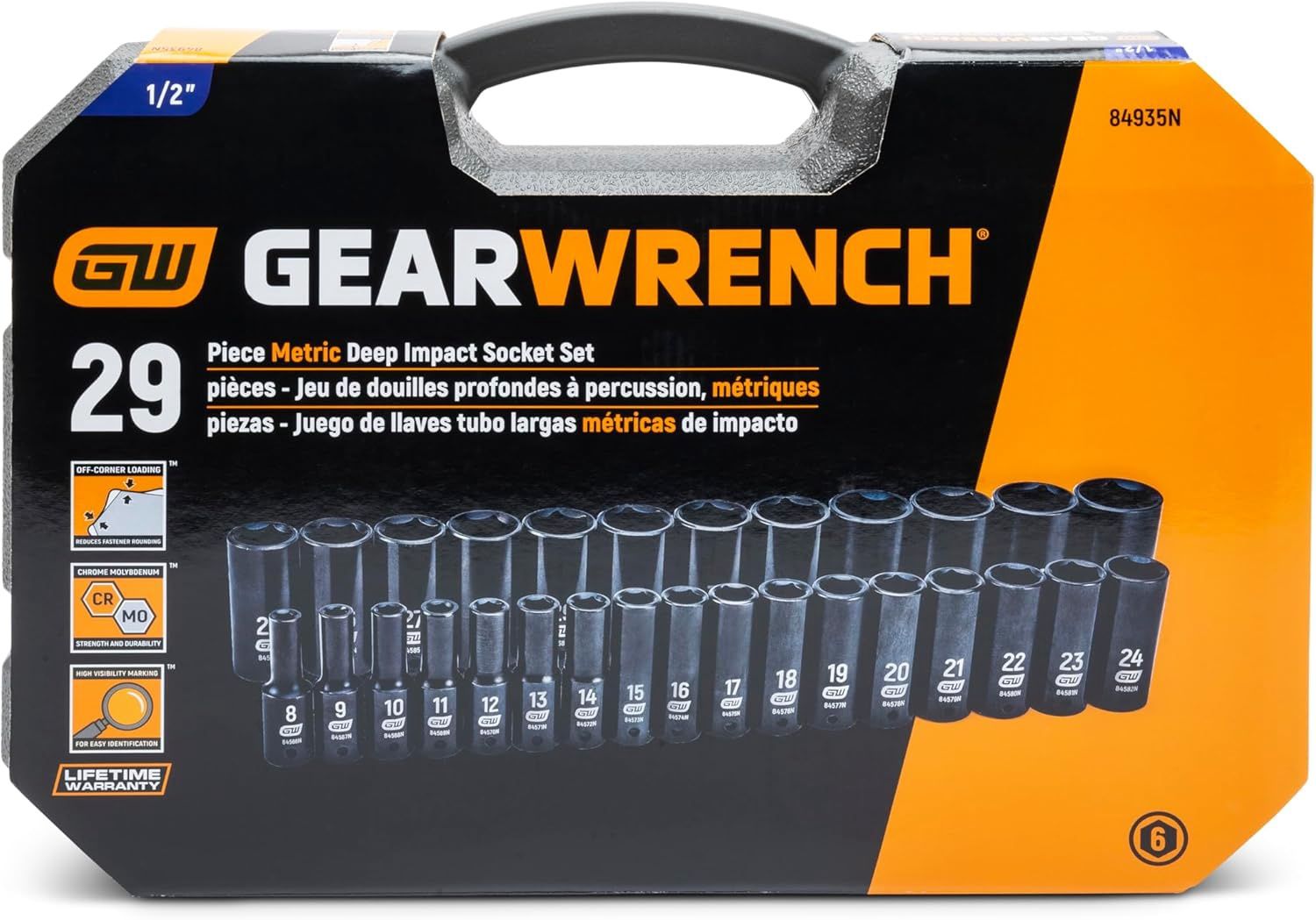 GEARWRENCH 29 Pc. 1/2&quot; Drive 6 Pt. Impact Socket Set - front view.