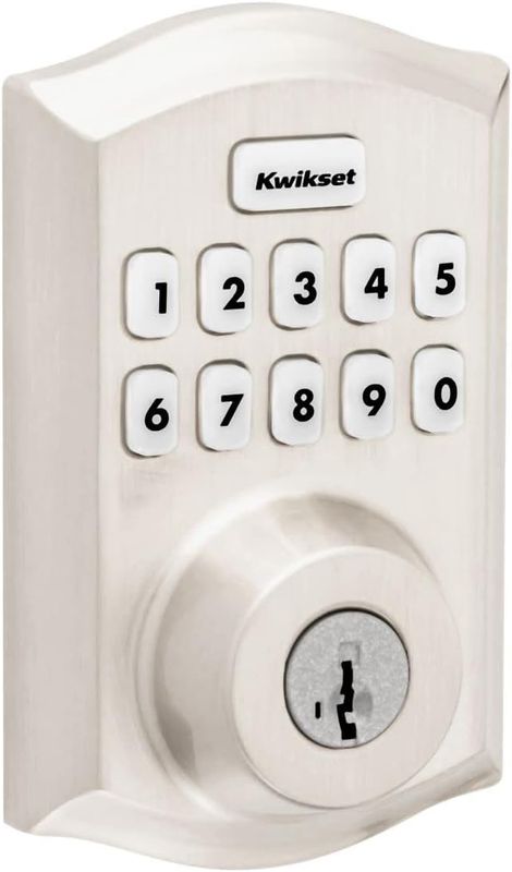 Front view of Kwikset 620TRLZW700-15S keypad smart lock deadbolt