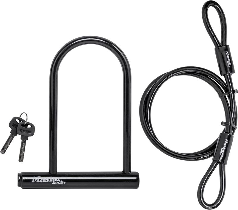 Master Lock 7.25-inch U-lock with looped end cable for bike security