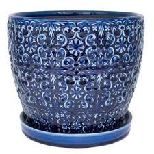 Planter Mediterranean 10.16&quot; H X 12&quot; D Ceramic Blue