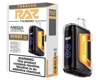 Raz TN9000 Tobacco next to it&#39;s package.