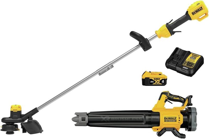 DEWALT 20V MAX String Trimmer and Leaf Blower Kit – tools displayed side by side.