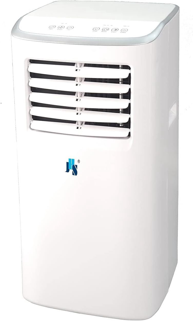Front view of JHS 7,000 BTU 3-in-1 Portable Air Conditioner with digital display and control panel.