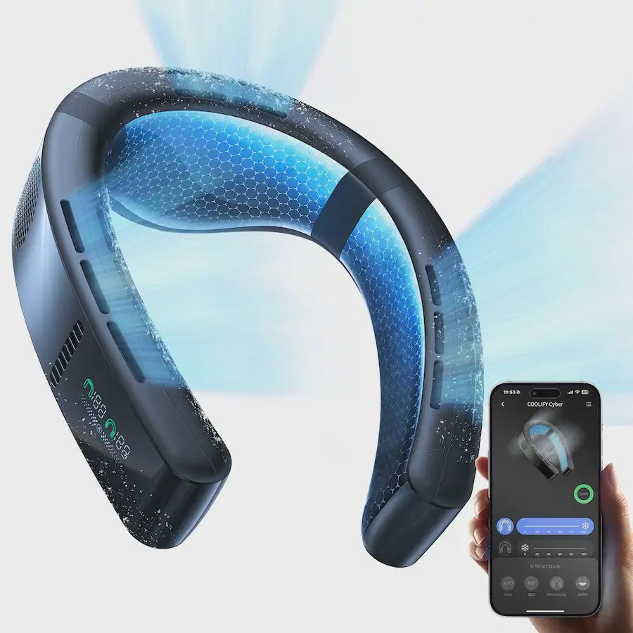 Front view of TORRAS COOLiFY Cyber Ultimate Cooling Portable Neck Fan with ergonomic neckband design.