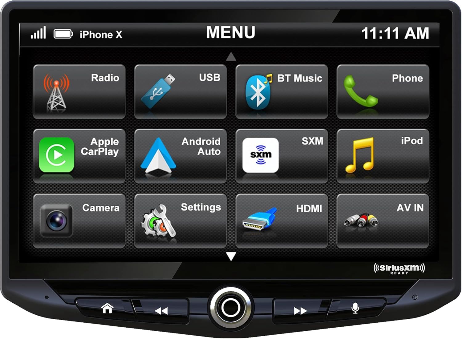 STINGER HEIGH10 10-inch universal multimedia car stereo head unit, front view.