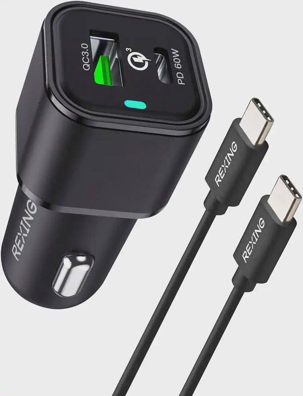 Rexing - 78W Vehicle Quick Charger with 1 USB-C &amp; 1 USB Port