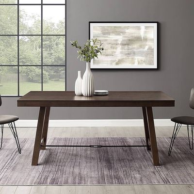 Walker Edison 70" Farmhouse Trestle Dining Table – Dark Brown Oak
