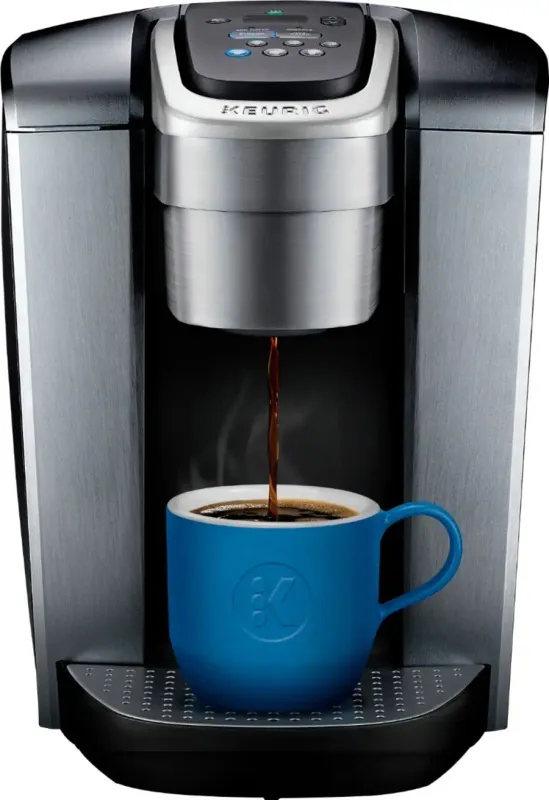 Front view of the Keurig K-Elite K90 single-serve coffee maker with sleek design and digital display.