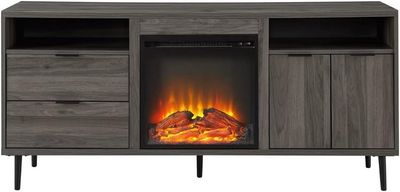 Walker Edison Modern Wood Fireplace Stand with Cabinet Doors and Drawers 65"