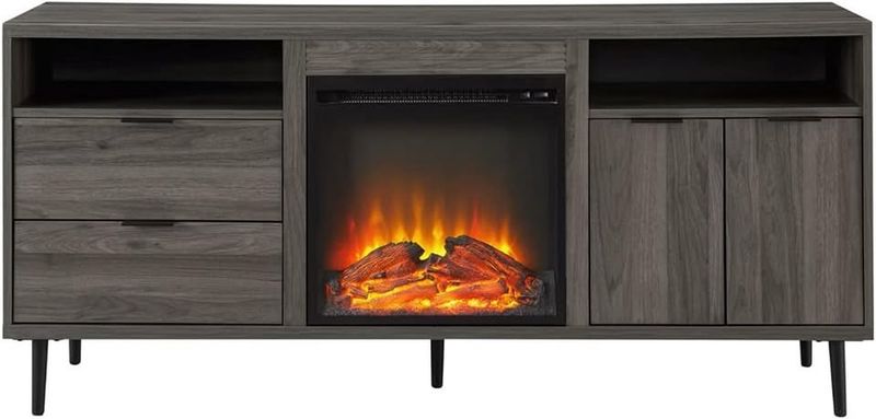 Walker Edison Modern Wood Fireplace Stand with Cabinet Doors and Drawers 65"