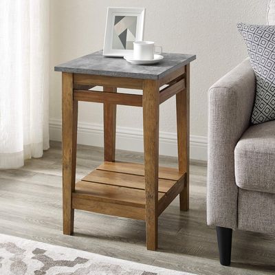 Walker Edison Graham Rustic Farmhouse Slatted Storage Side Table