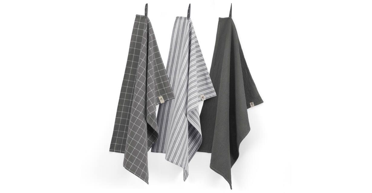 WALRA KITCHEN TOWEL SET 3 DRY WIT CUBES UNI STRIPES &amp; BLOCKS