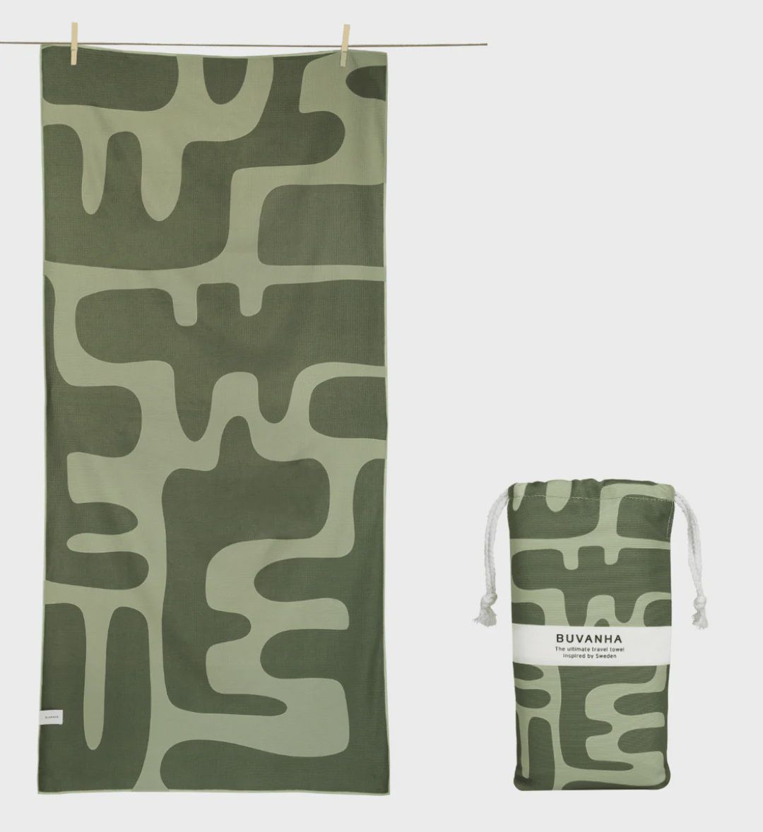 BUVANHA TRAVEL TOWEL SWEDEN 02 GROEN LARGE 200X90CM