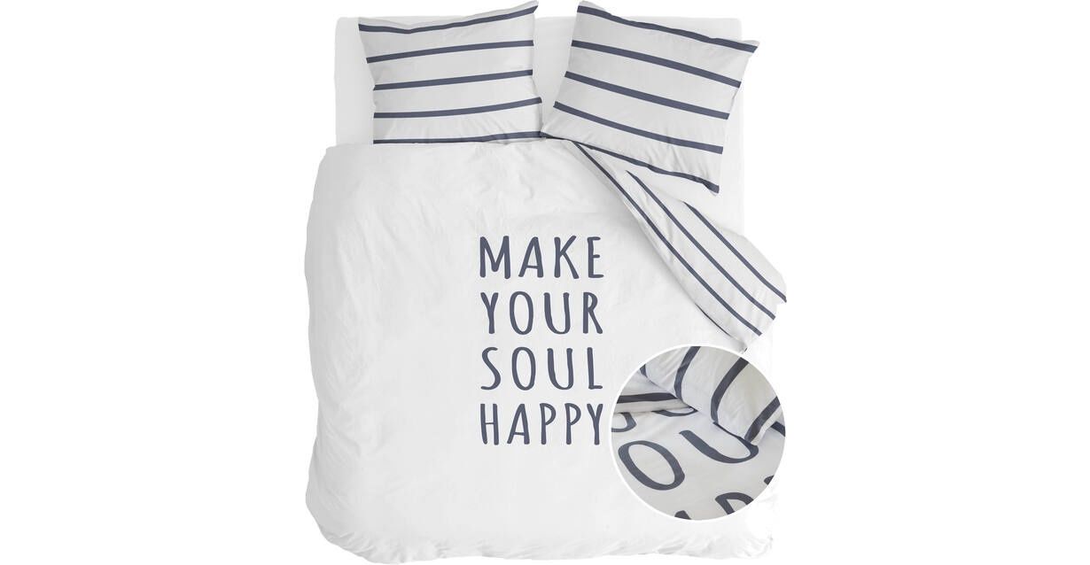 WALRA DUVET COVER HAPPY WAKE UP WHITE / BLUE