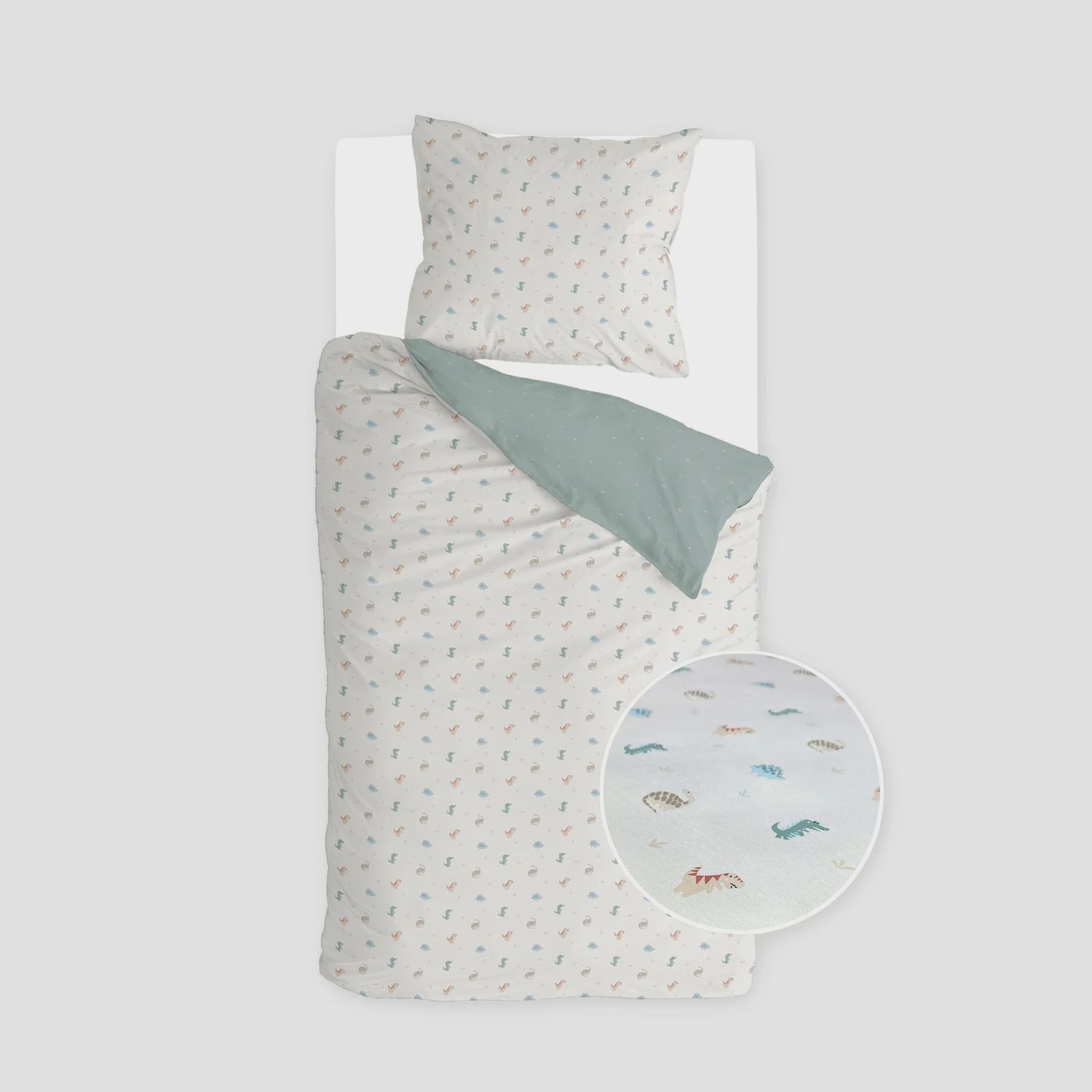 WALRA KIDS DUVET COVER TINY SAURUS GREEN