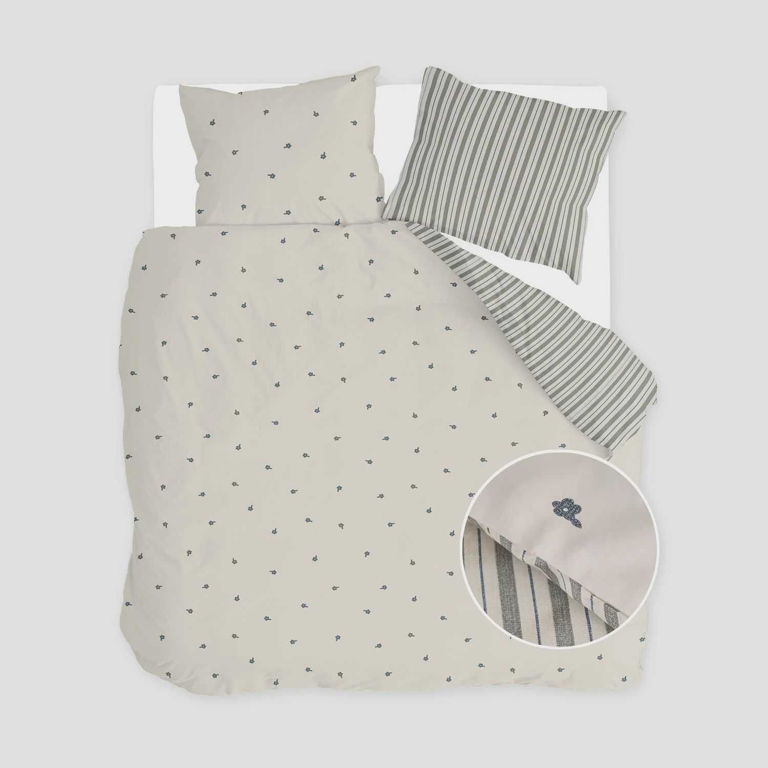 WALRA DUVET COVER REMADE BLOSSOM LINES OFF WHITE/GREEN