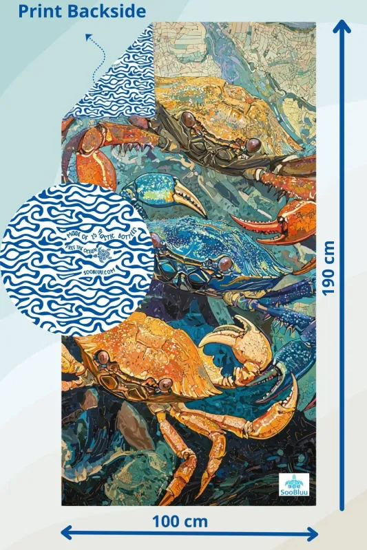 SOOBLUU TRAVEL TOWEL XL CRAB 100X190CM