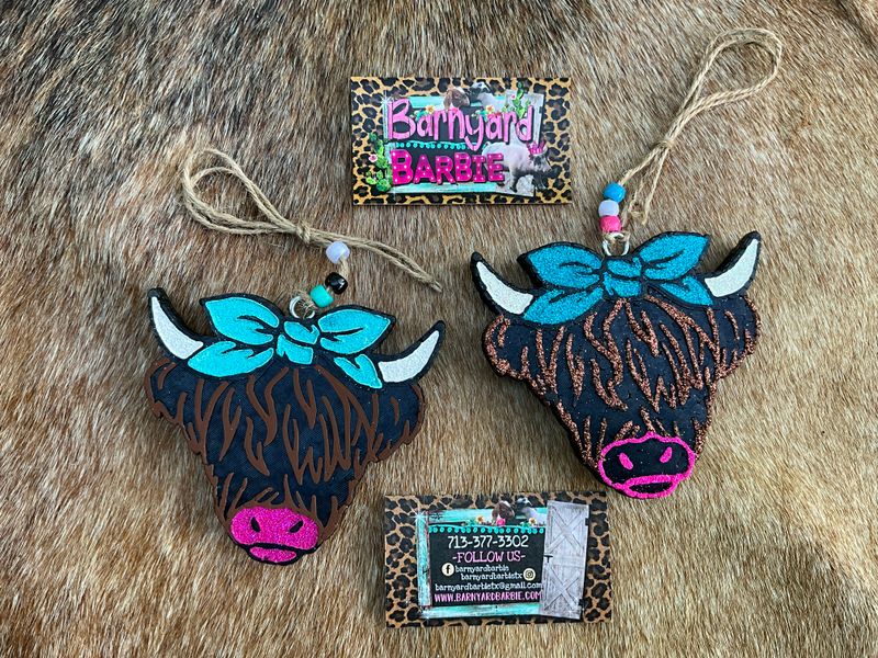 Highland Cow Face with a Bow  Car Freshies/Air Freshener