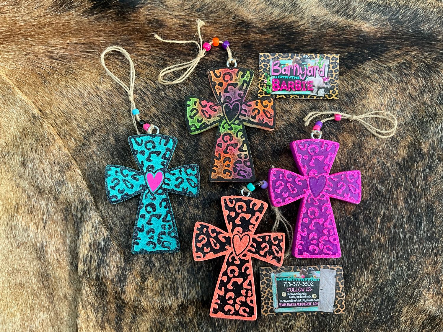 Leopard Print Cross With Heart Car Freshies/Air Freshener