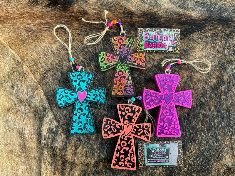 Leopard Print Cross With Heart Car Freshies/Air Freshener