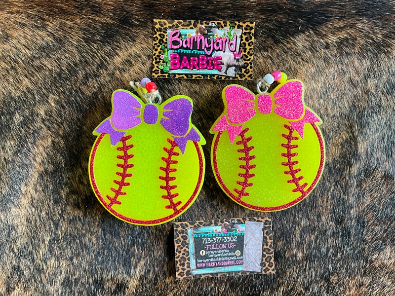 Softball with Bow Car Freshie/ Air Freshener