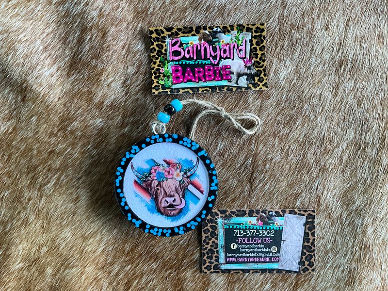 Highland Cow Card stock Circle  Car Freshies/Air Freshener