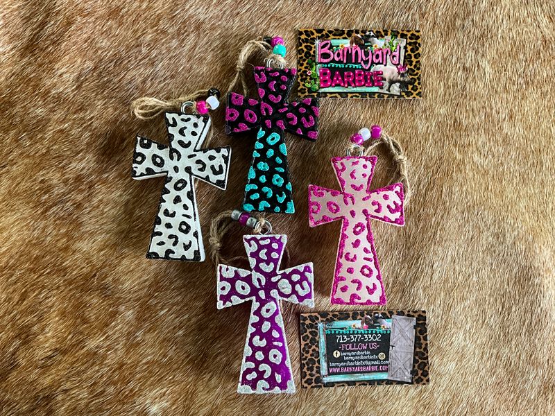 Leopard Print Cross Car Freshies/Air Freshener