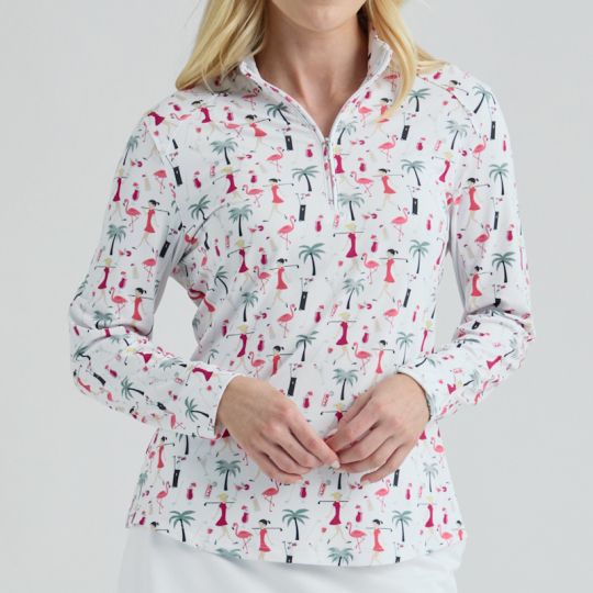 Bermuda Sands Ladies CLARICE Long Sleeve Print Golf Sun Shirt - White