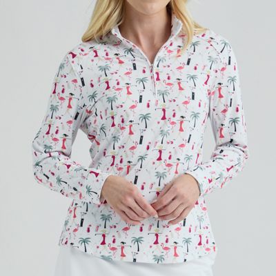 Bermuda Sands Ladies CLARICE Long Sleeve Print Golf Sun Shirt - White