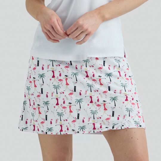 Bermuda Sands Ladies CALYN Pull On Print Golf Skort - White