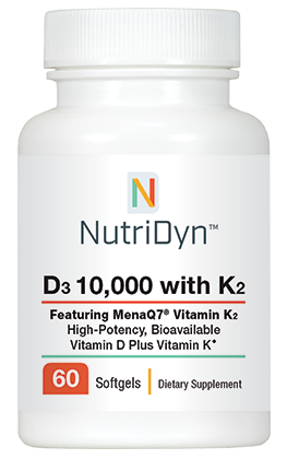 ויטמין D3 10,000 עם ויטמין K בזמינות ביולוגית גבוהה  - 60 כמוסות צמחיות | D3 10,000 IU, with K2, 60 capsules - Nutridyn