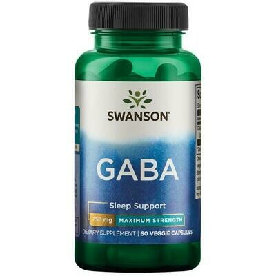 גאבא בחוזק מקסימלי - 60 כמוסות 750 מ&quot;ג | GABA Maximum Strength 60vc - Swanson