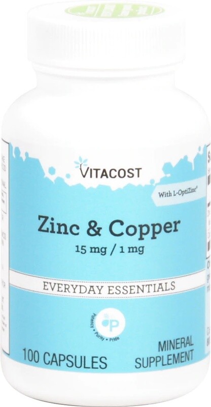 אבץ (15 מ"ג) עם נחושת (1 מ"ג)/ 100 כמוסות | Zinc & Copper 100c - Vitacost