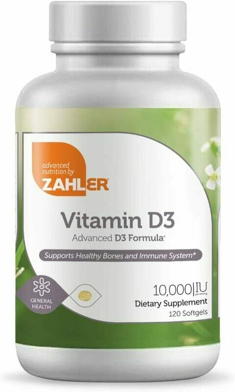 ויטמין D3 10,000, תומך בבריאות העצמות, השרירים, השיניים ומערכת החיסון, כשר למהדרין ,  120 כמוסות | D3 10,000, 120vc Kosher - Zahler