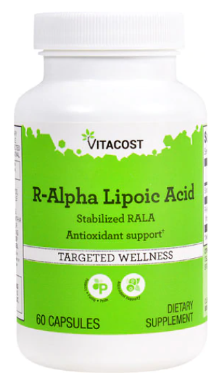 חומצה אלפא ליפואית אקטיבית – לשיפור הרגישות לאינסולין ולמצבי נוירופתיה סכרתית.  80 מ"ג 60 קפסולות | R-Alpha Lipoic Acid 80 mg 60c - Vitacost