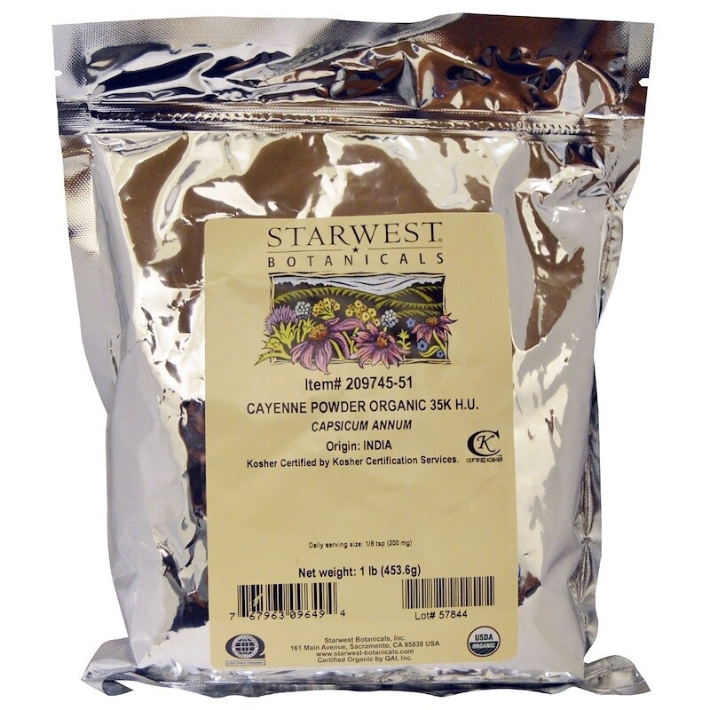 אבקת פלפל קאיין אורגנית כשרה 453 גרם חוזק 35,000 יחידות חום | Organic Cayenne Powder 453g - Starwest Botanicals
