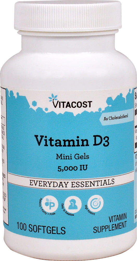 ויטמין D3, 5,000 יחב"ל, 100 כמוסות | Vitamin D3 5000IU 100c - Vitacost