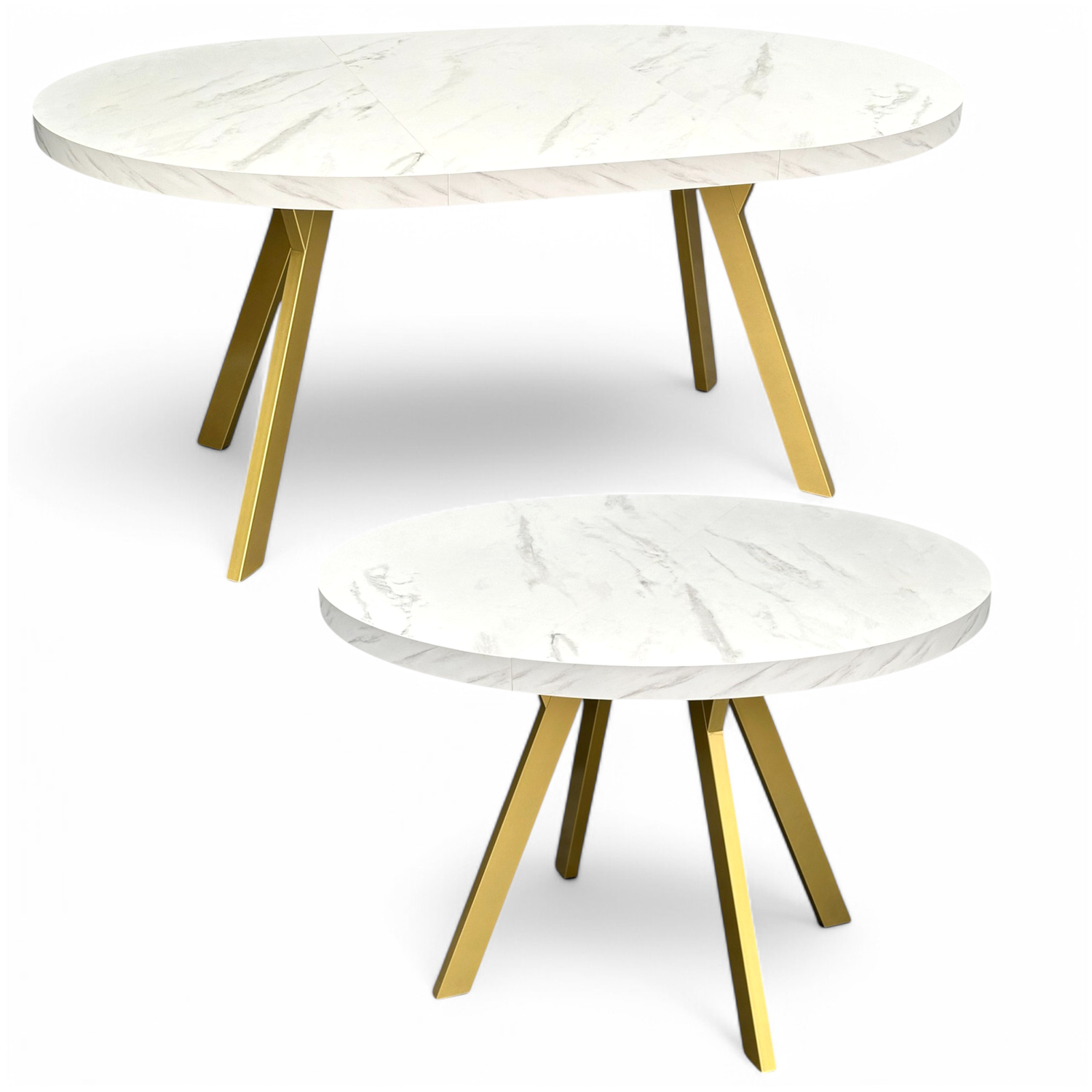 Runder Tisch weißer Marmor + Gold