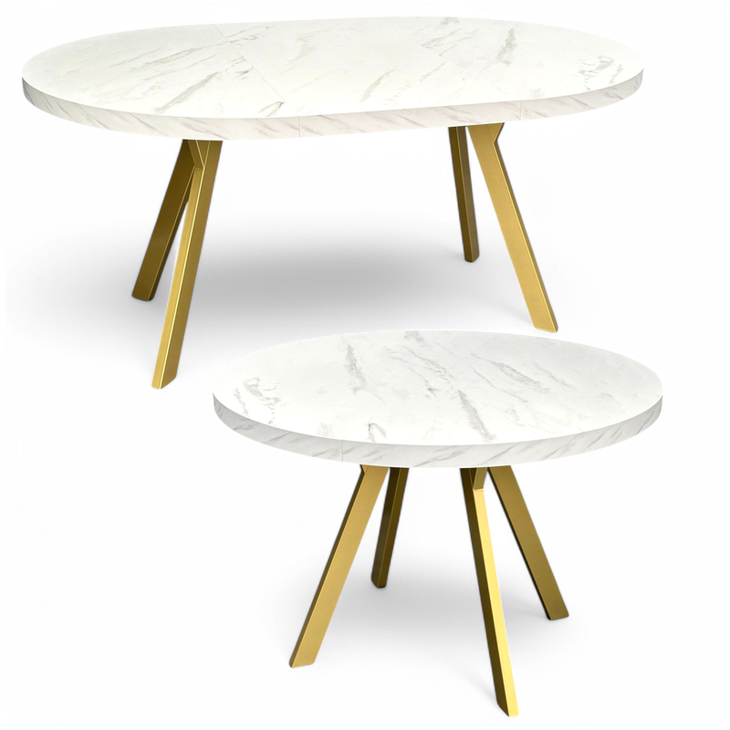 Runder Tisch weißer Marmor + Gold