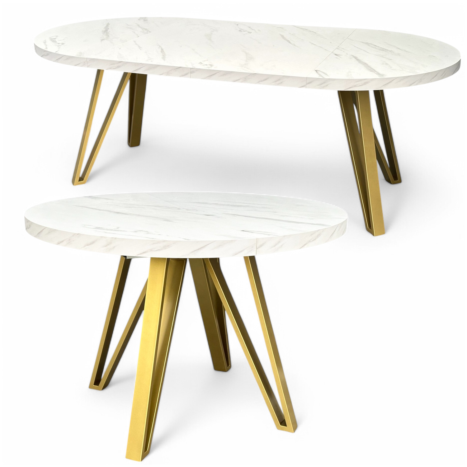 Runder Tisch weißer Marmor + Gold IND