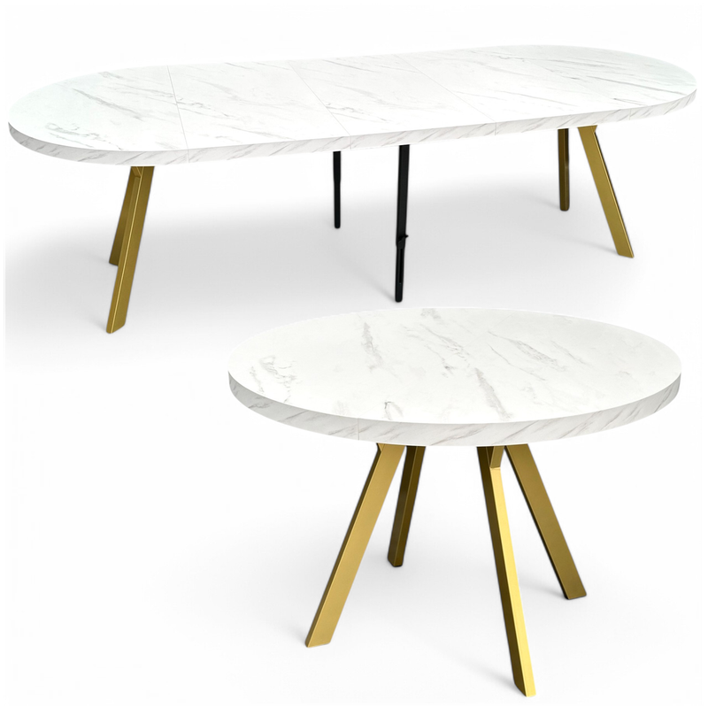 Runder Tisch weißer Marmor + Gold (4x Einlegeplatten)